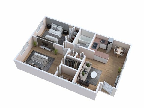 Floor plan for 2 beds, 1 bath, 900 sqft